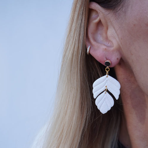 Alina – White Leaf Statement Earrings